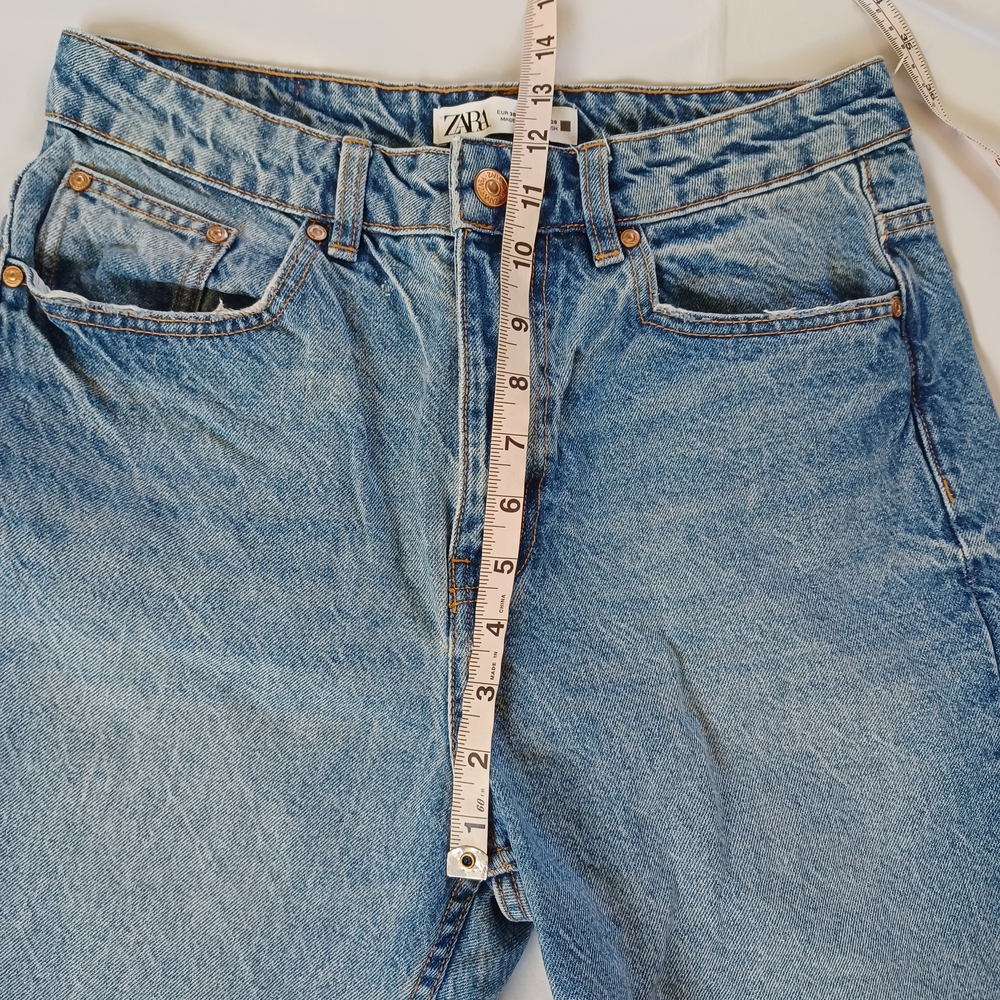 Zara Jeans Wide Leg Rigid Denim 100% Cotton Highrise Light Wash Size 6 29x27.5 - Picture 10 of 11